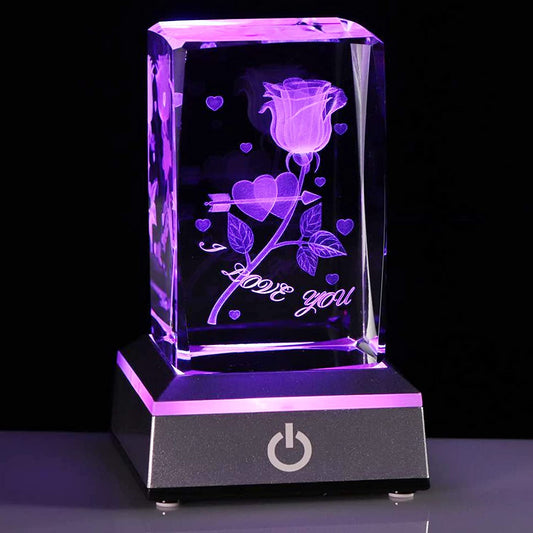 Anniversary Birthday Gifts for Girlfriend Wife Mom Cute, 3D Laser Crystal Rose Flower 