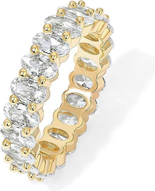 Yellow Gold Plated Love Rings Oval Cubic Zirconia 5Mm Stackable 