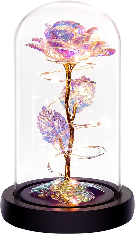  Glass Rose Gifts,Light up Rose Flowers in Glass Dome