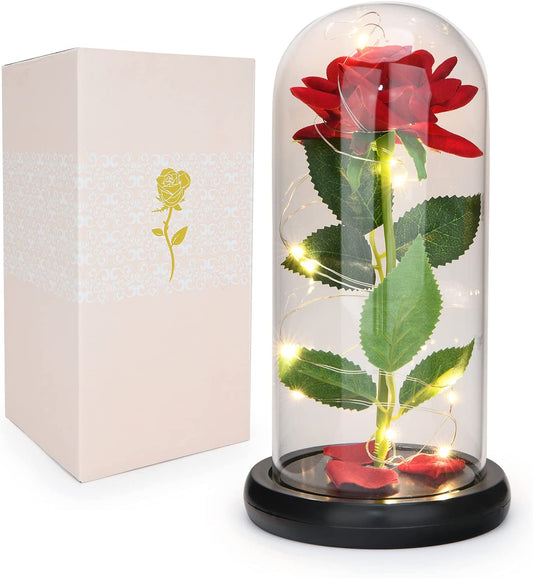 Beauty and the Beast Rose Enchanted Flower with Petals in Glass Dome Personalized 